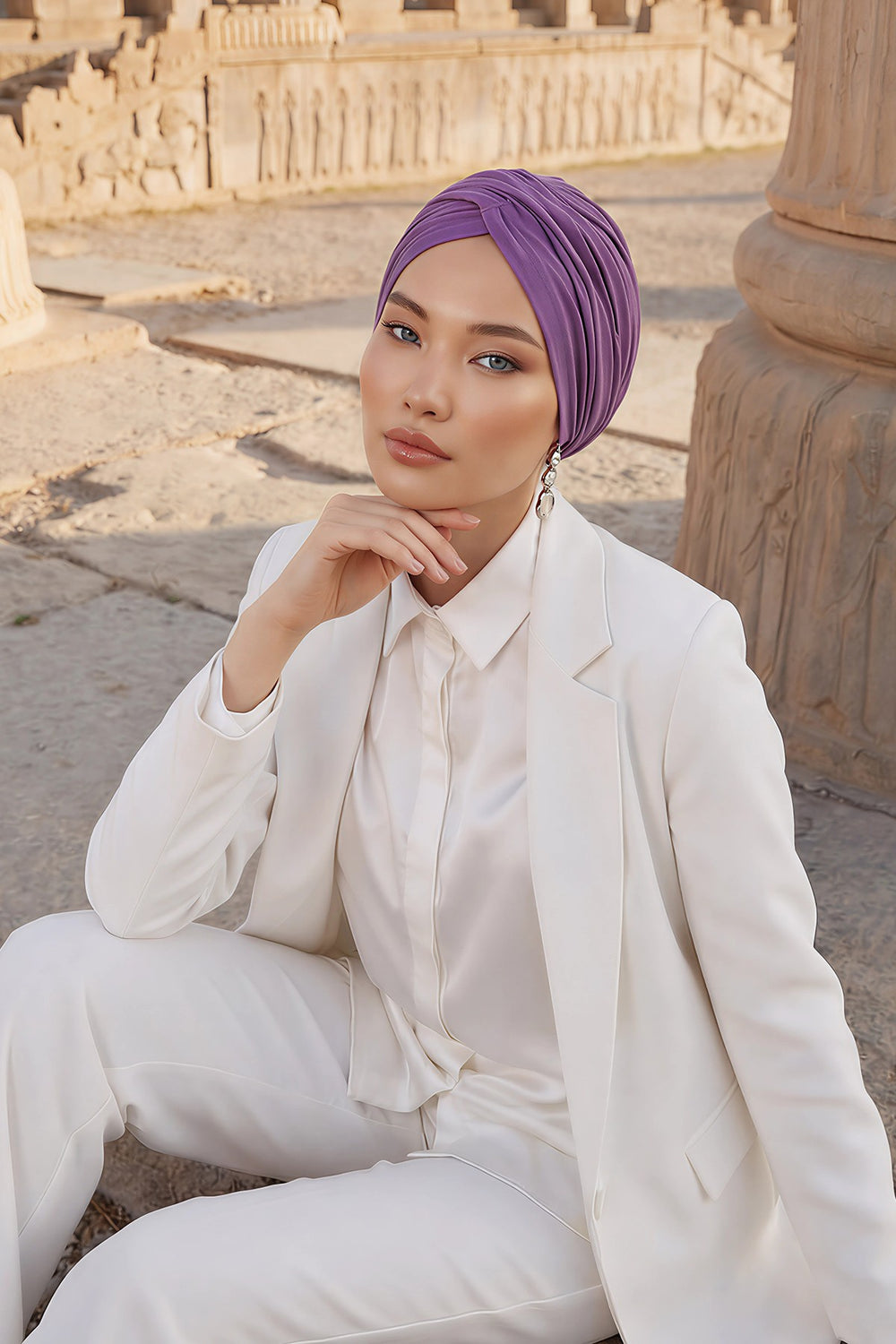 Instant Turban Plain Cotton Scarf Head Wrap Lightweight Hat Bonnet Cap for Women,B-9 Purple 2