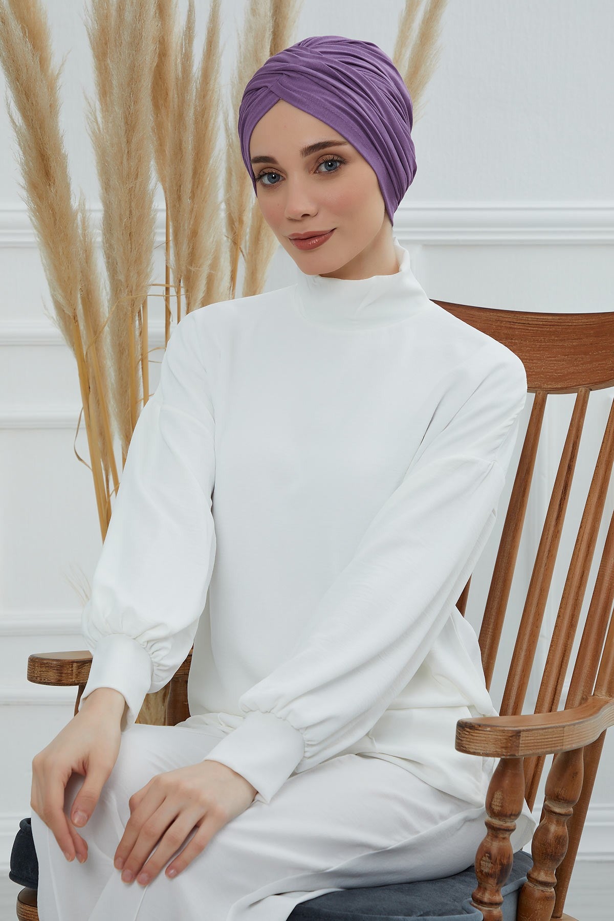 Instant Turban Plain Cotton Scarf Head Wrap Lightweight Hat Bonnet Cap for Women,B-9 Purple 2