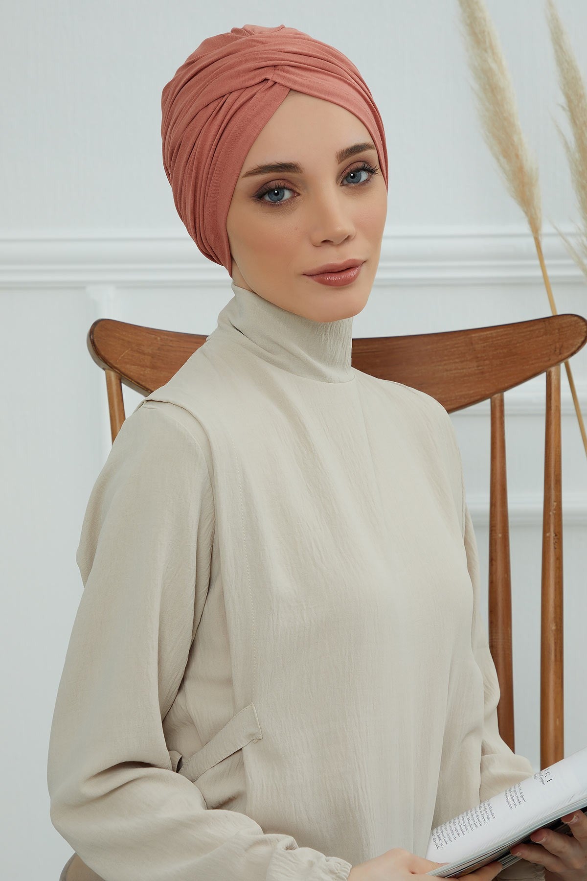 Instant Turban Plain Cotton Scarf Head Wrap Lightweight Hat Bonnet Cap for Women,B-9 Salmon