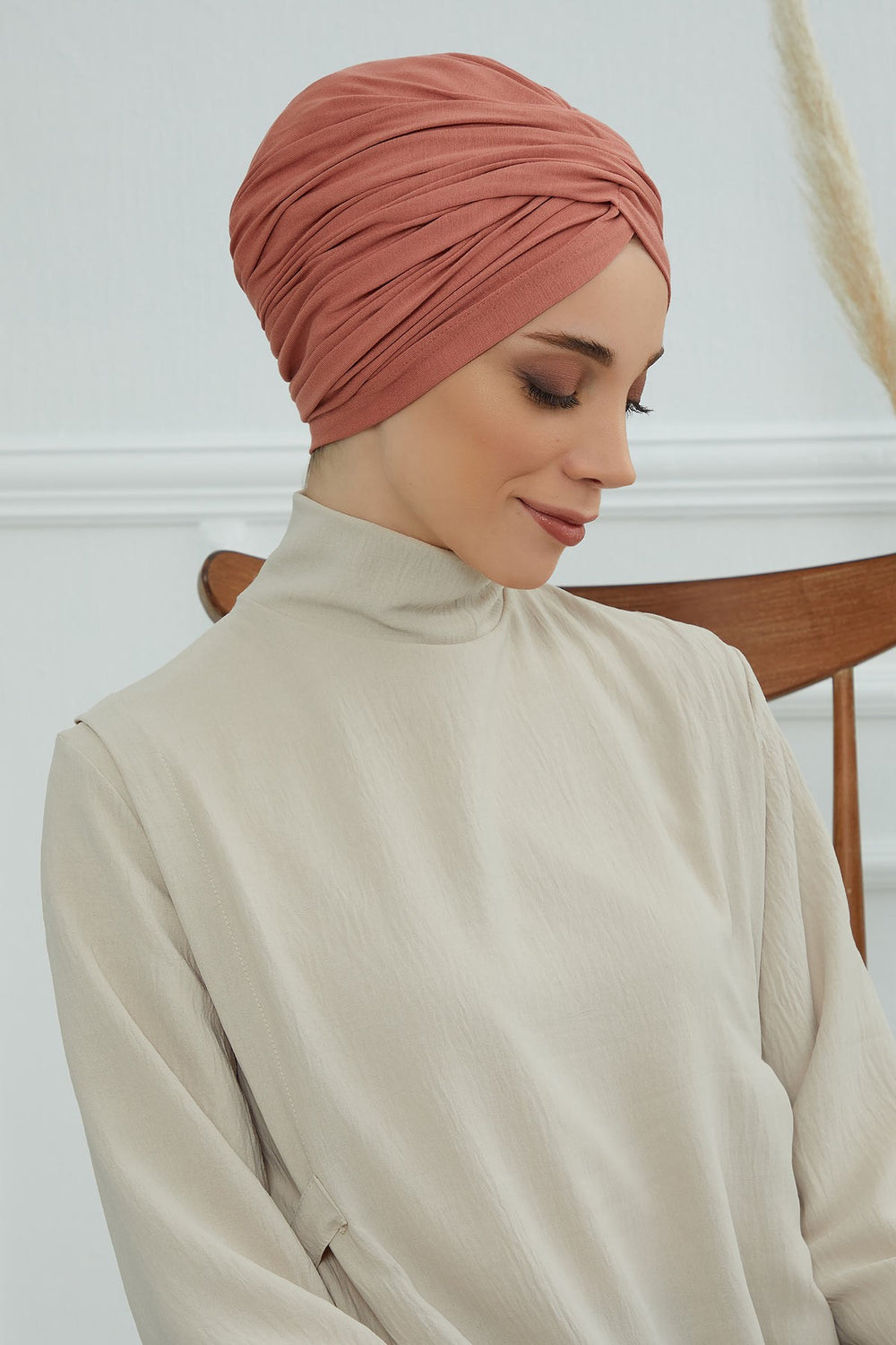 Instant Turban Plain Cotton Scarf Head Wrap Lightweight Hat Bonnet Cap for Women,B-9 Salmon