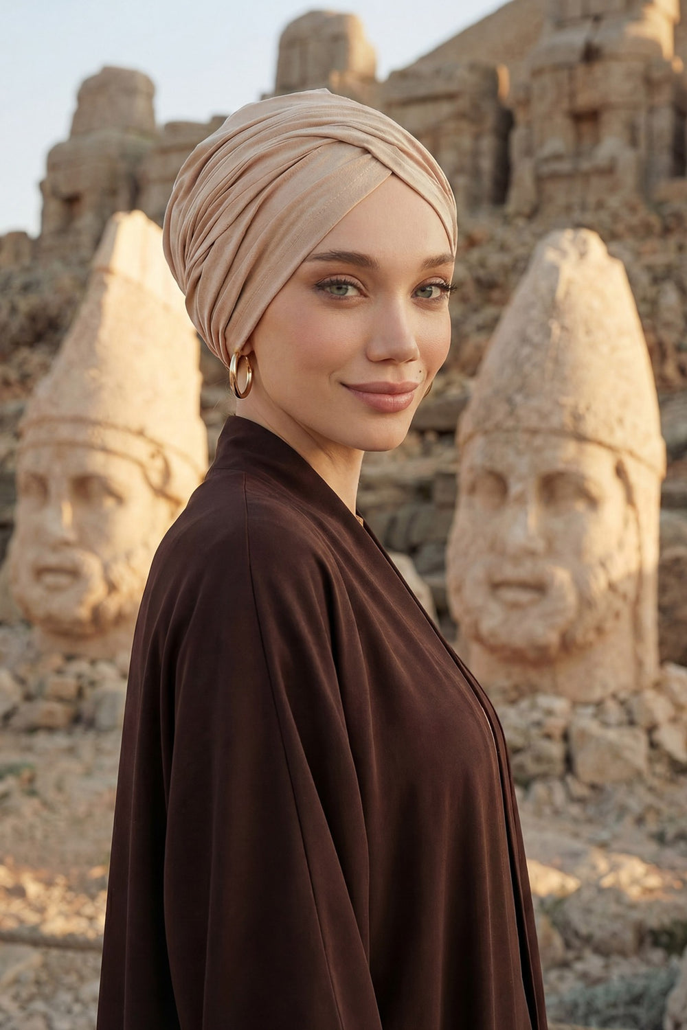 Instant Turban Plain Cotton Scarf Head Wrap Lightweight Hat Bonnet Cap for Women,B-9 Sand Brown