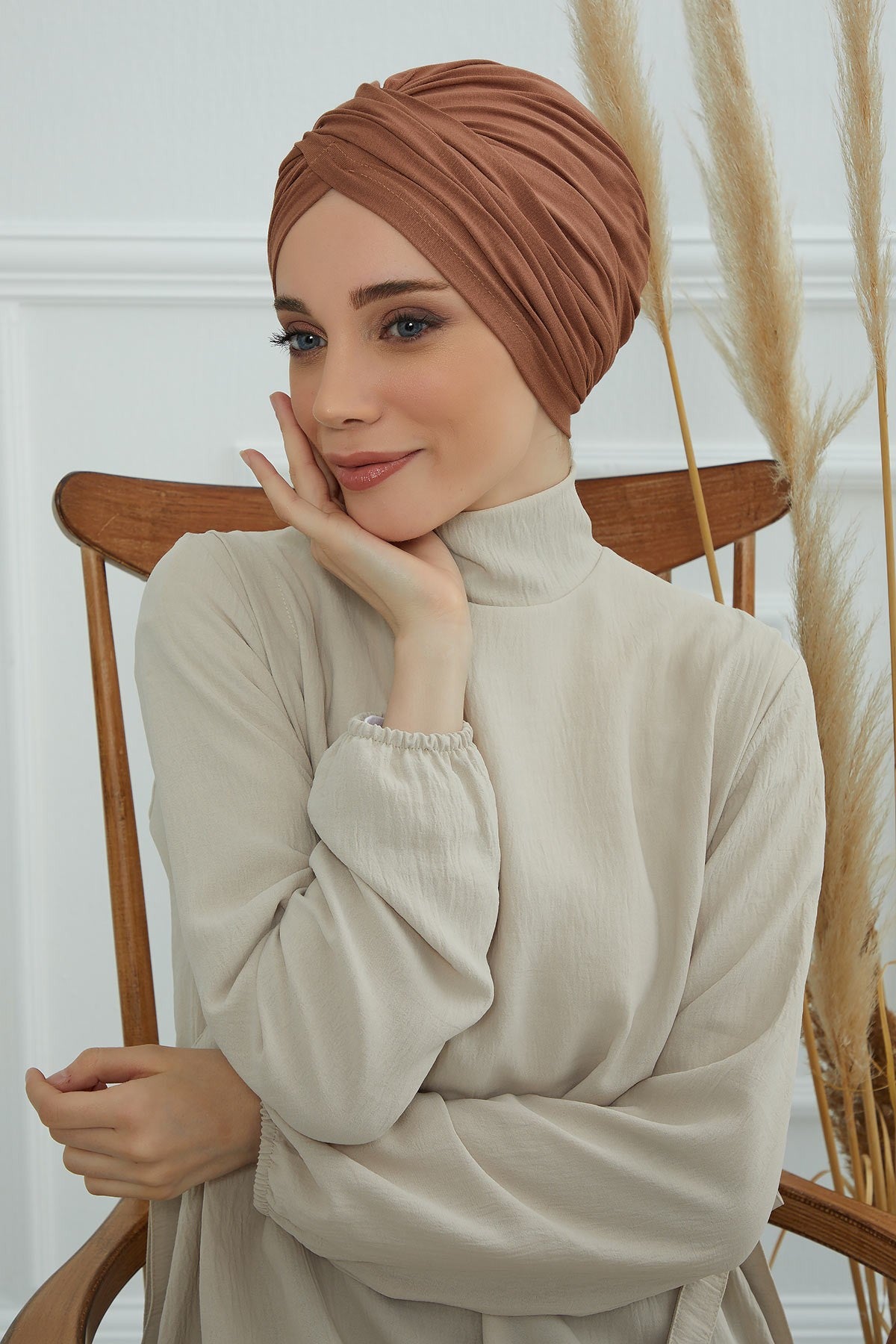 Instant Turban Plain Cotton Scarf Head Wrap Lightweight Hat Bonnet Cap for Women,B-9 Caramel Brown