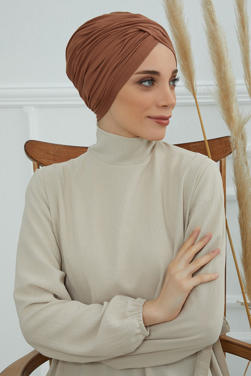 Instant Turban Plain Cotton Scarf Head Wrap Lightweight Hat Bonnet Cap for Women,B-9