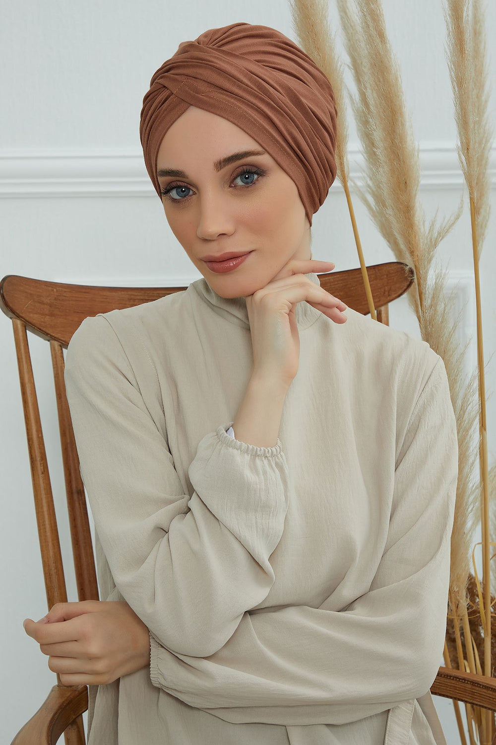 Instant Turban Plain Cotton Scarf Head Wrap Lightweight Hat Bonnet Cap for Women,B-9 Caramel Brown
