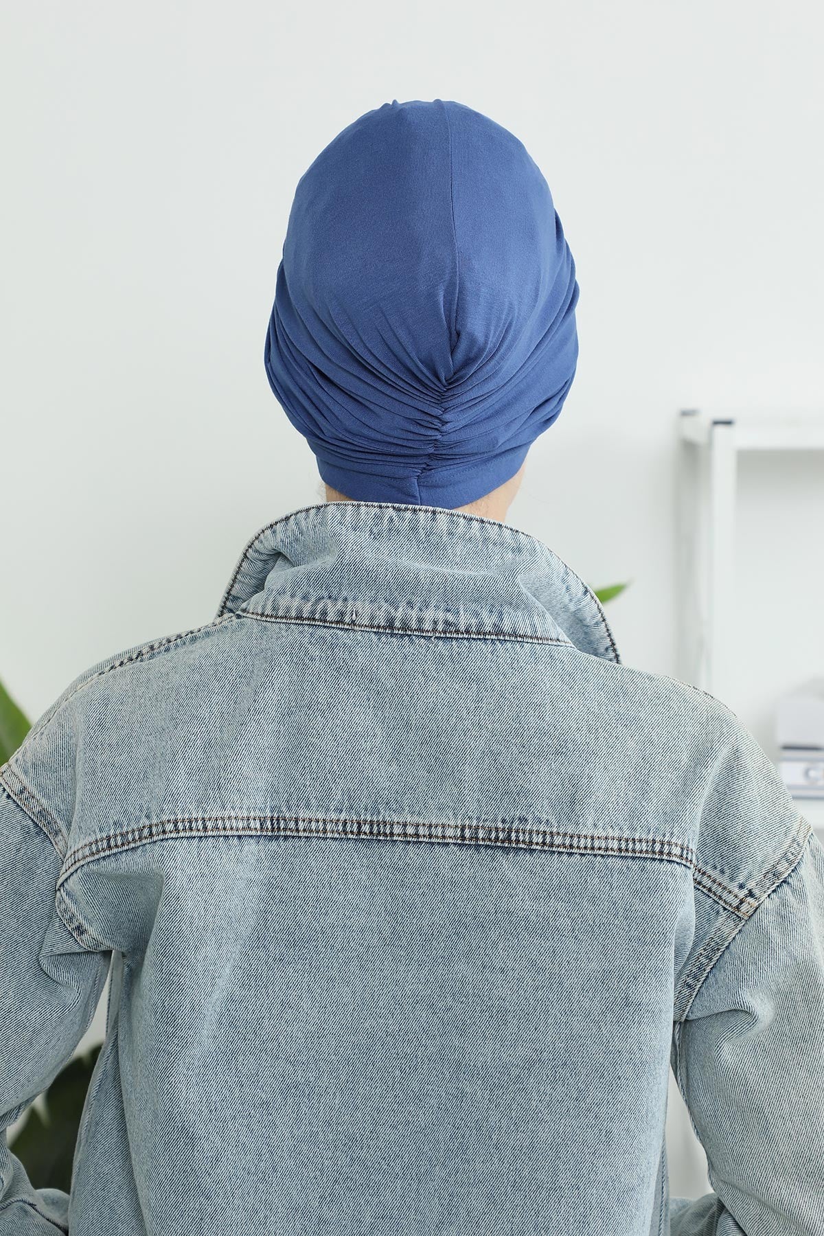Instant Turban Plain Cotton Scarf Head Wrap Lightweight Hat Bonnet Cap for Women,B-9 İndigo