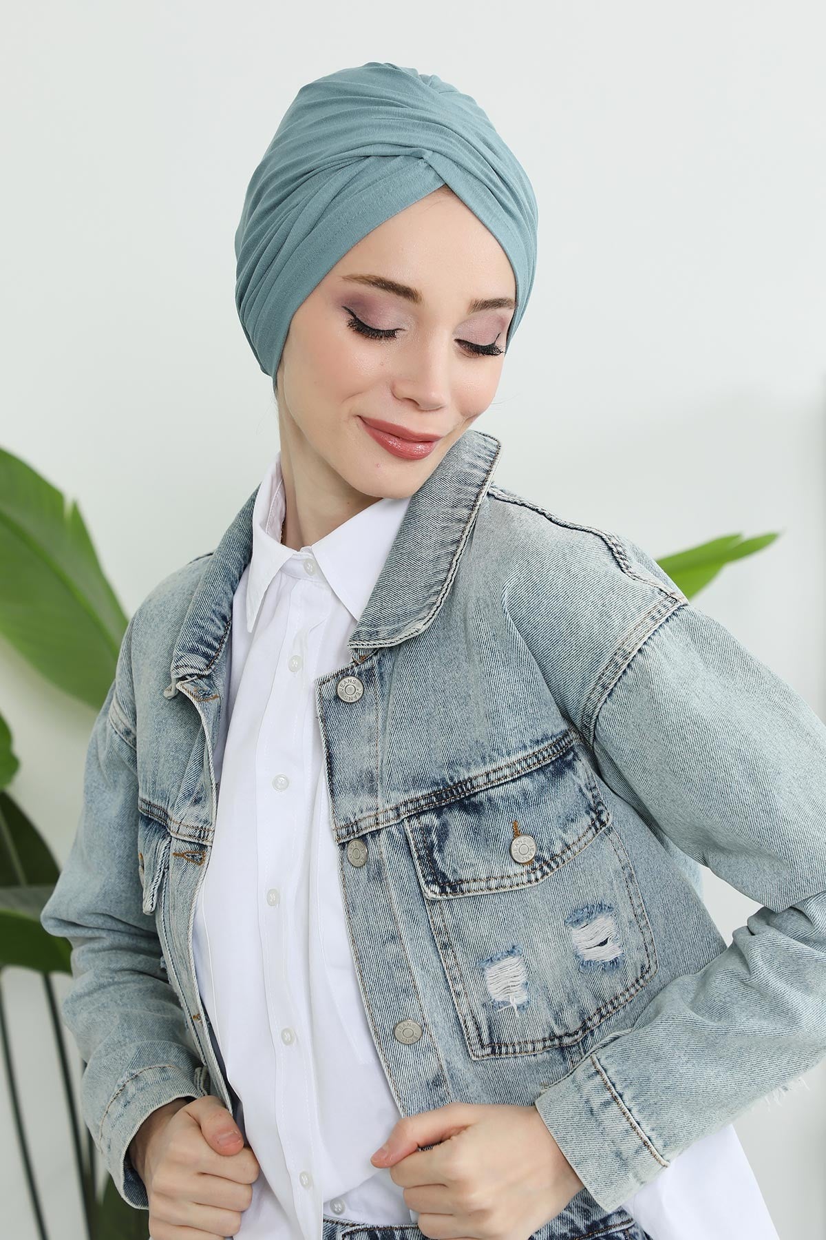 Instant Turban Plain Cotton Scarf Head Wrap Lightweight Hat Bonnet Cap for Women,B-9 Dark Mint