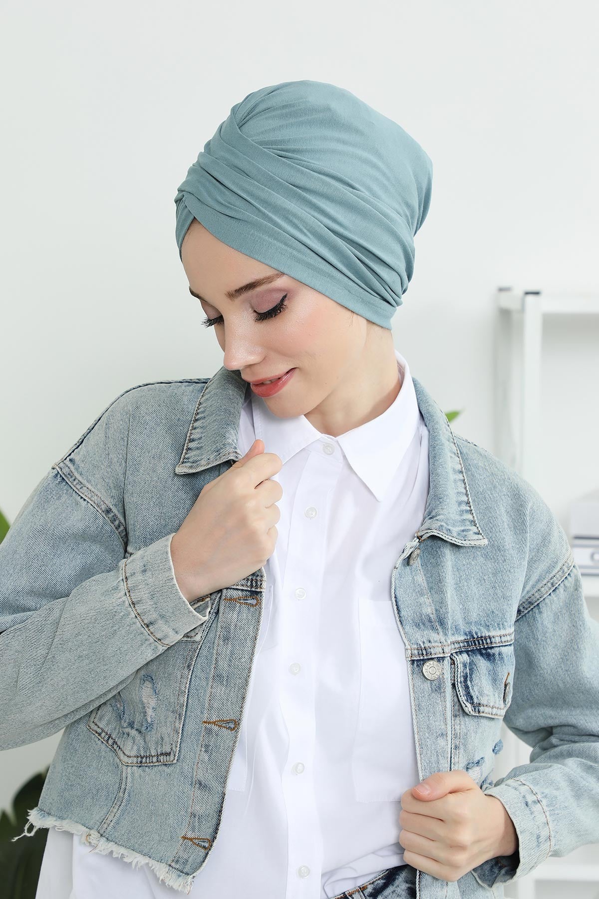 Instant Turban Plain Cotton Scarf Head Wrap Lightweight Hat Bonnet Cap for Women,B-9 Dark Mint