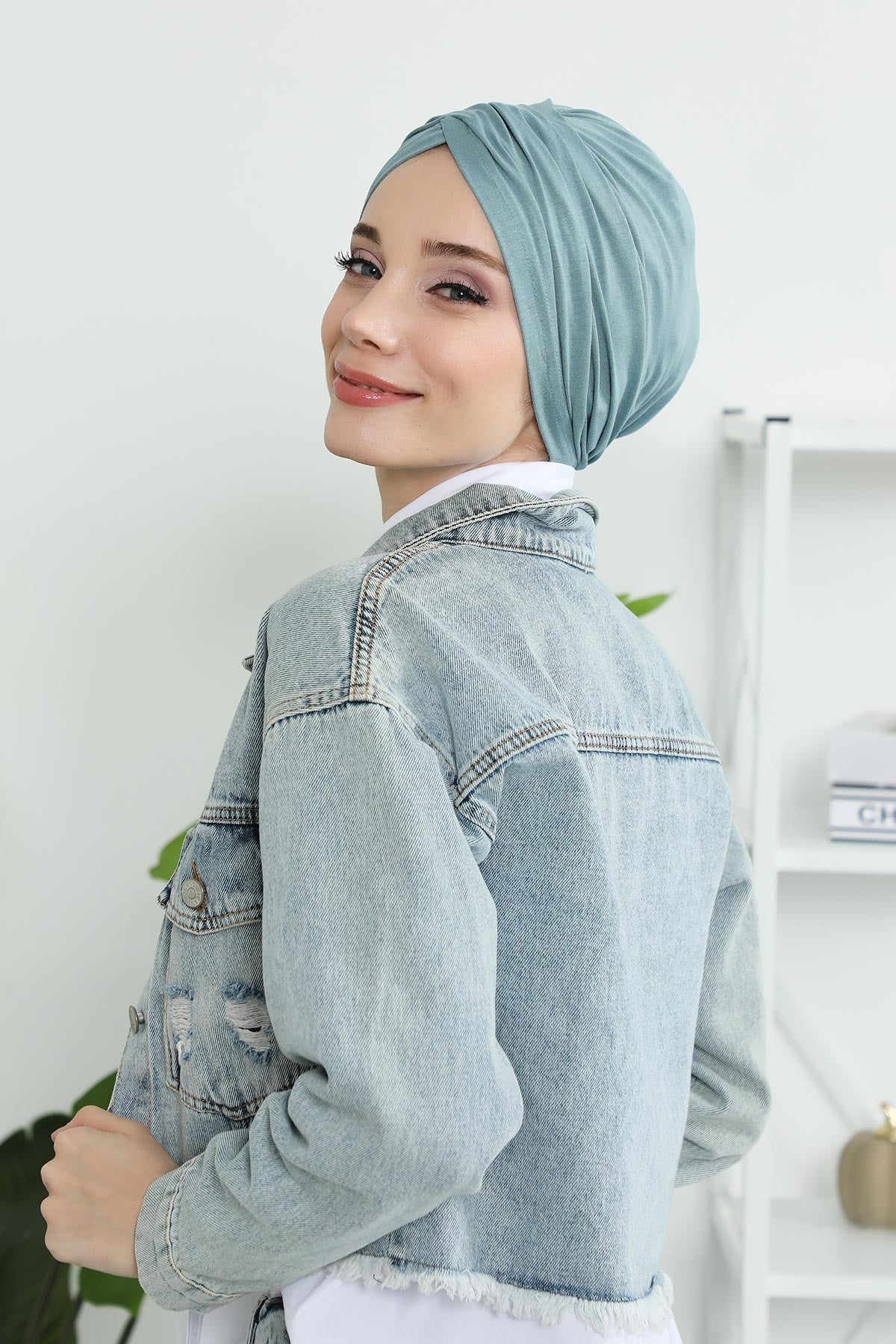 Instant Turban Plain Cotton Scarf Head Wrap Lightweight Hat Bonnet Cap for Women,B-9 Dark Mint