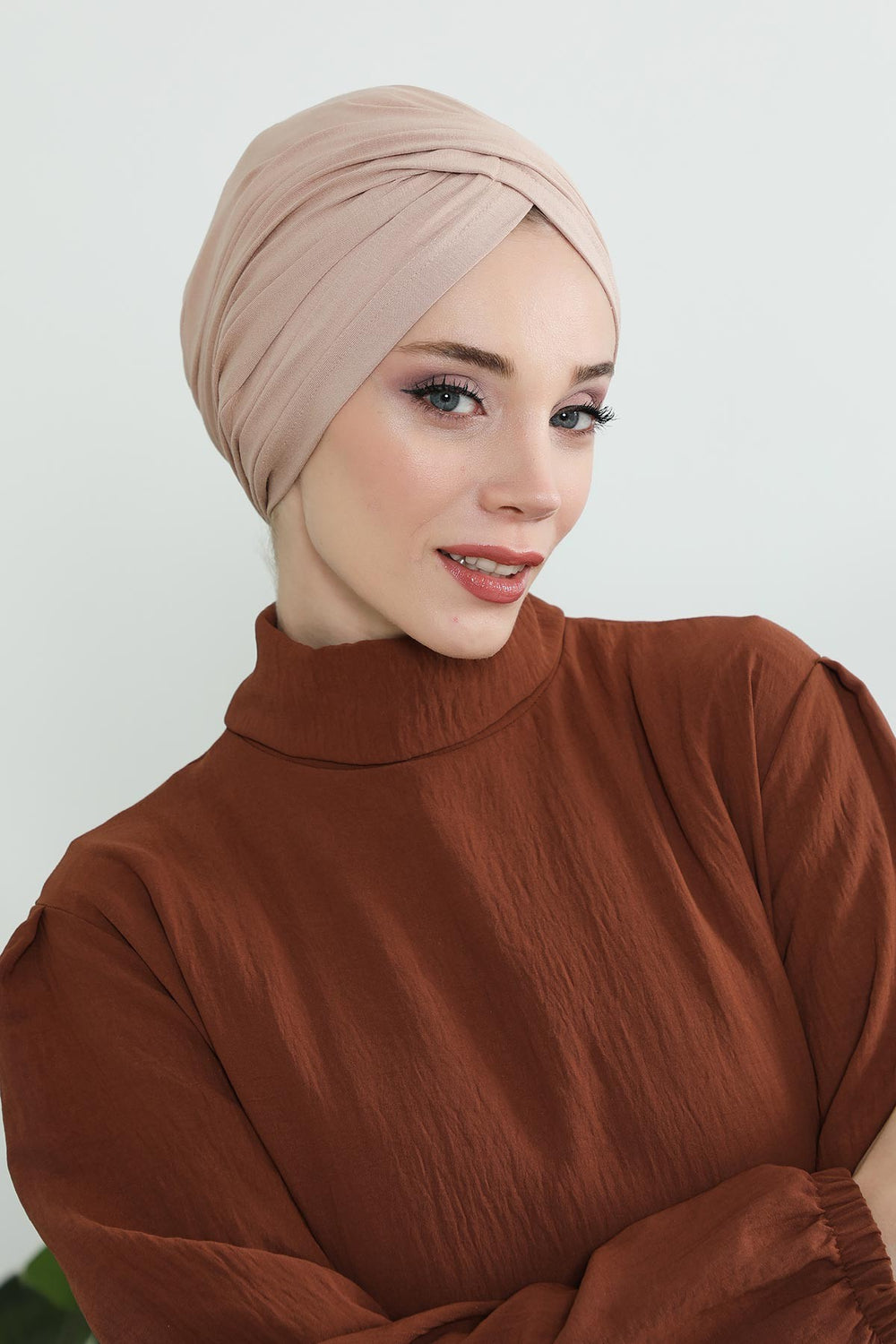 Instant Turban Plain Cotton Scarf Head Wrap Lightweight Hat Bonnet Cap for Women,B-9 Light Mink