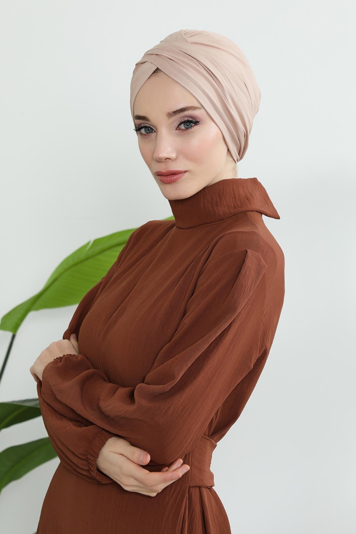 Instant Turban Plain Cotton Scarf Head Wrap Lightweight Hat Bonnet Cap for Women,B-9 Light Mink