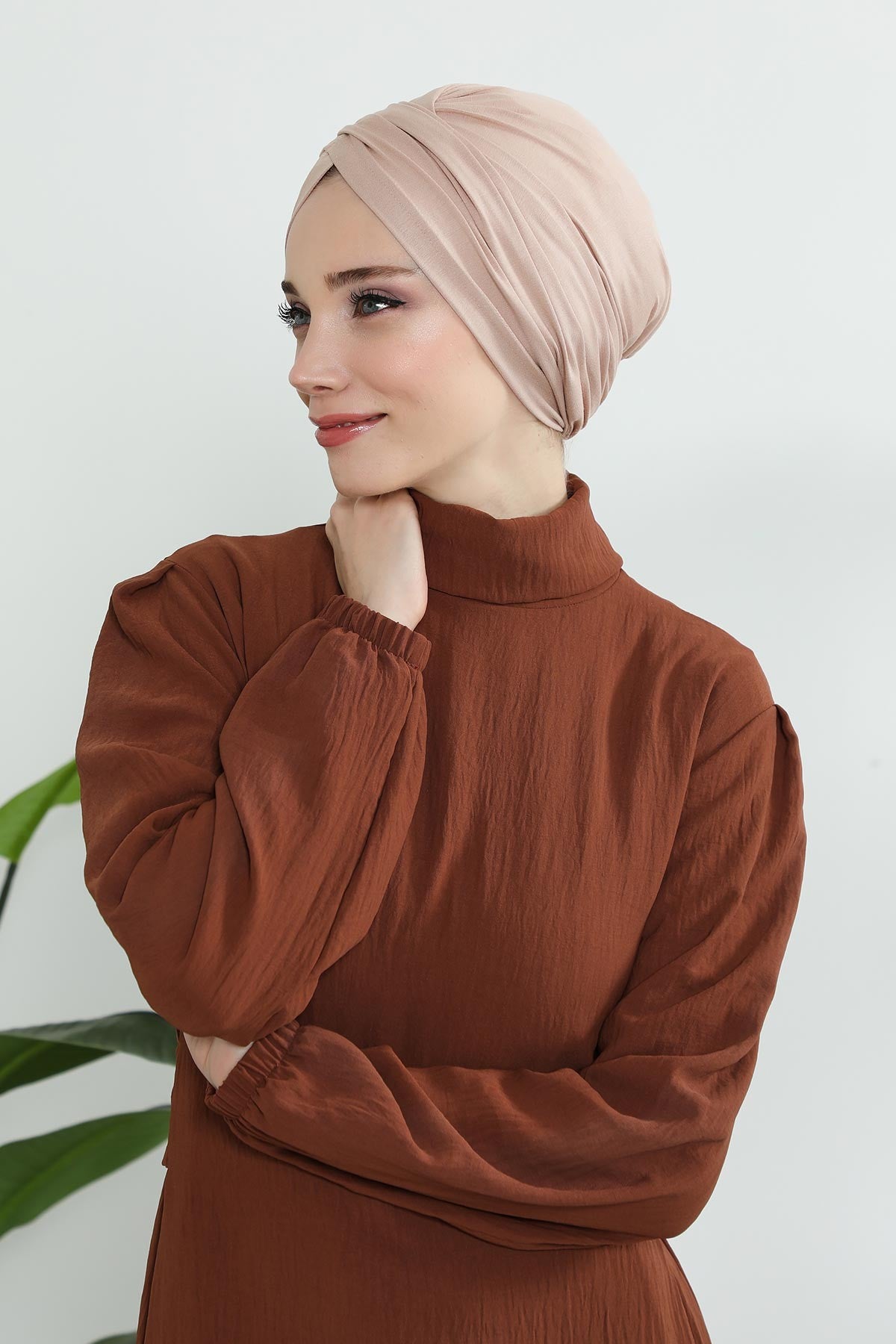 Instant Turban Plain Cotton Scarf Head Wrap Lightweight Hat Bonnet Cap for Women,B-9 Light Mink