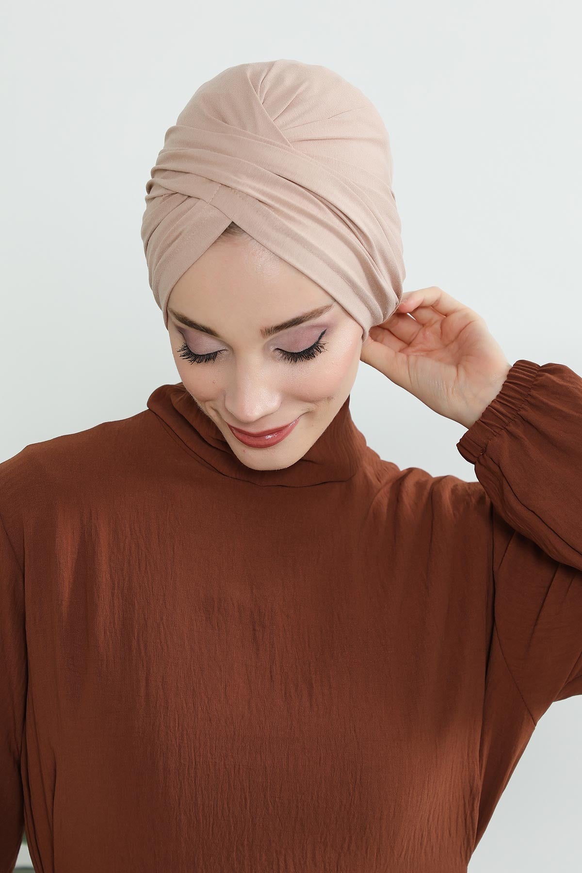 Instant Turban Plain Cotton Scarf Head Wrap Lightweight Hat Bonnet Cap for Women,B-9 Light Mink