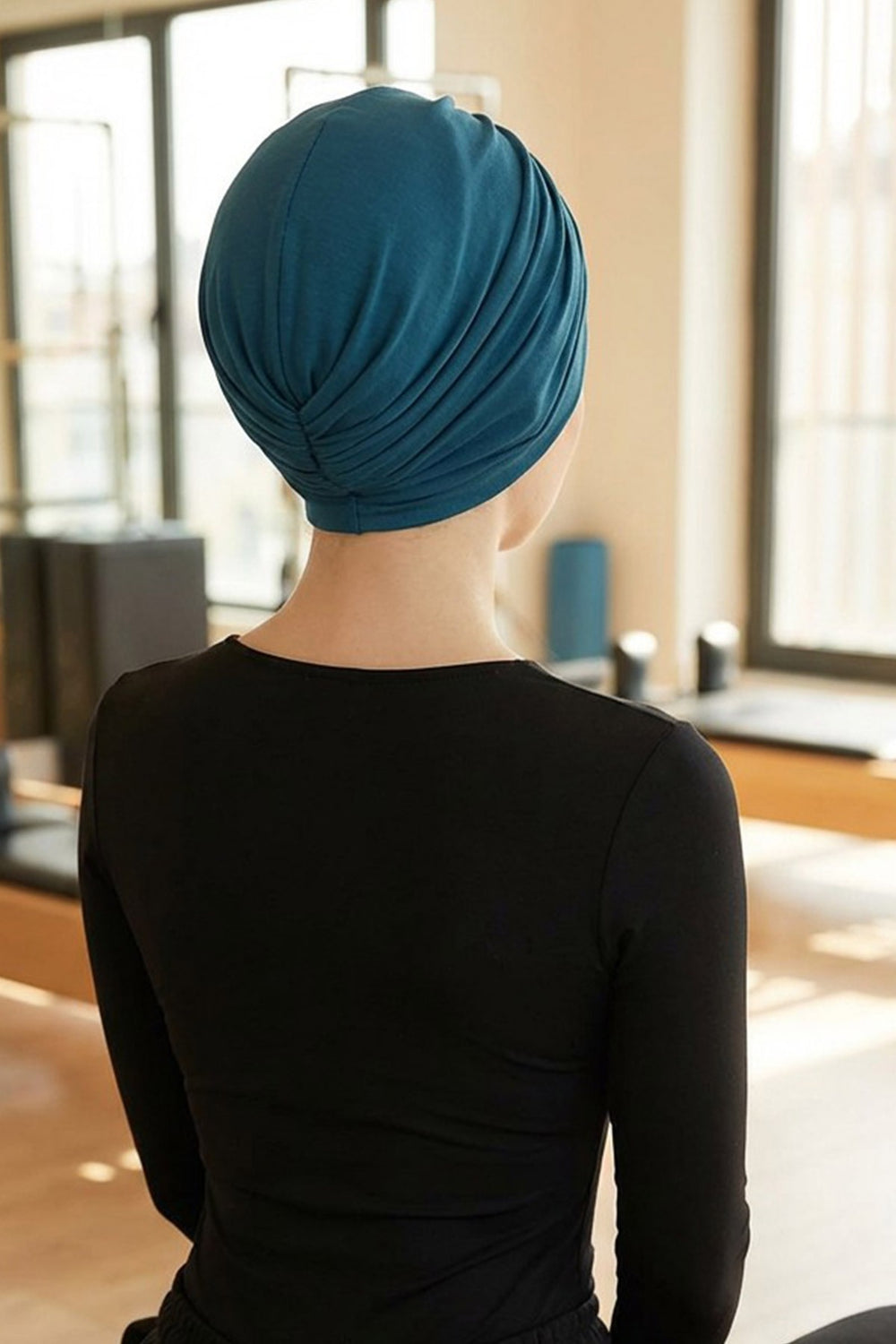 Instant Turban Plain Cotton Scarf Head Wrap Lightweight Hat Bonnet Cap for Women,B-9 Petrol Blue