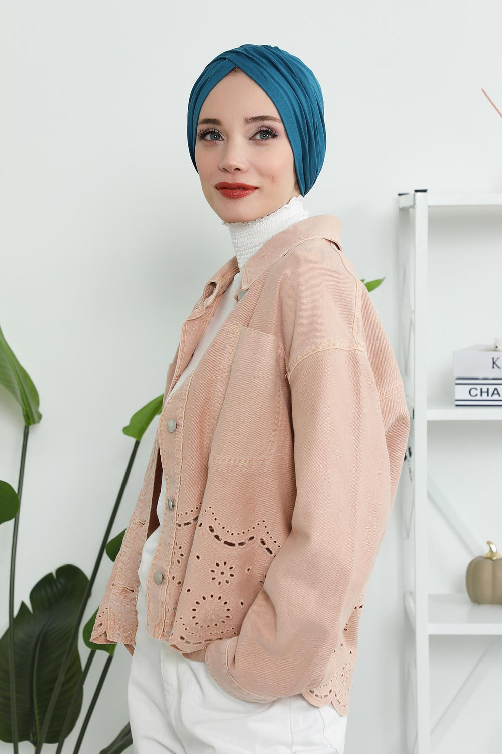Instant Turban Plain Cotton Scarf Head Wrap Lightweight Hat Bonnet Cap for Women,B-9 Petrol Blue
