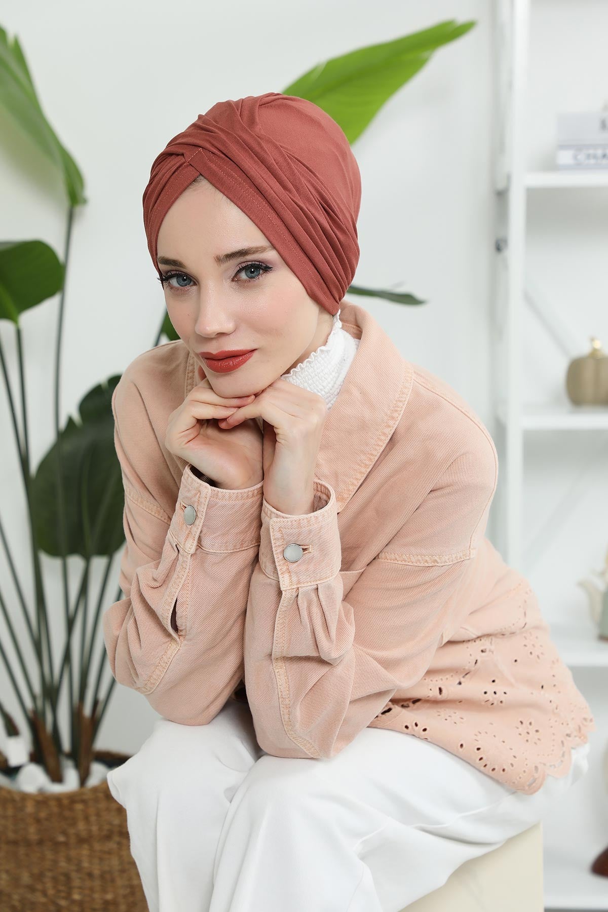 Instant Turban Plain Cotton Scarf Head Wrap Lightweight Hat Bonnet Cap for Women,B-9 Cinnamon