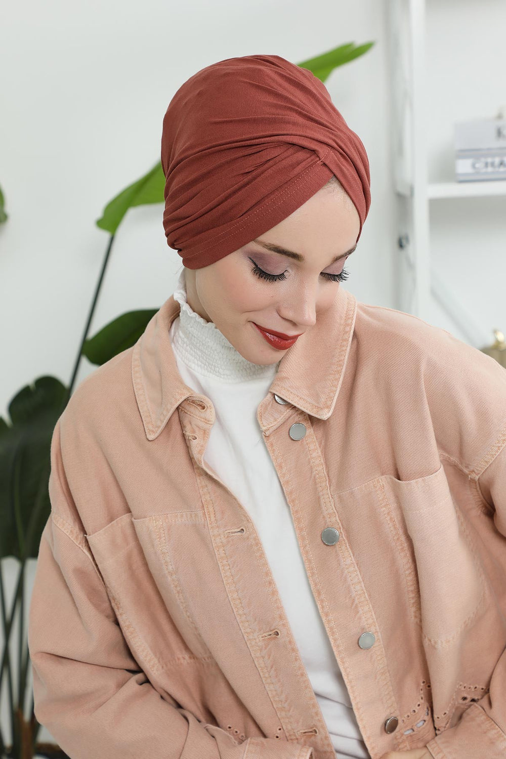 Instant Turban Plain Cotton Scarf Head Wrap Lightweight Hat Bonnet Cap for Women,B-9 Cinnamon