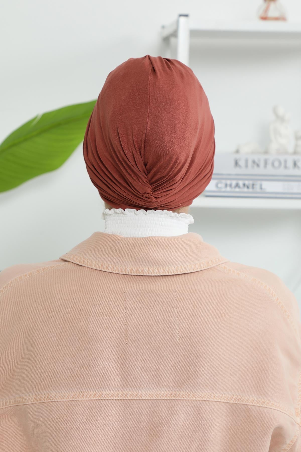 Instant Turban Plain Cotton Scarf Head Wrap Lightweight Hat Bonnet Cap for Women,B-9 Cinnamon