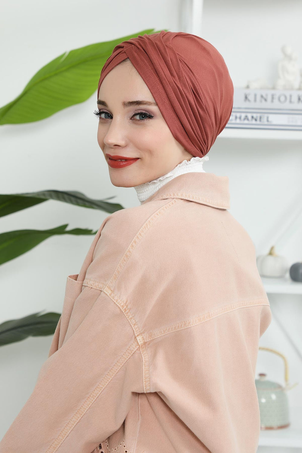 Instant Turban Plain Cotton Scarf Head Wrap Lightweight Hat Bonnet Cap for Women,B-9 Cinnamon