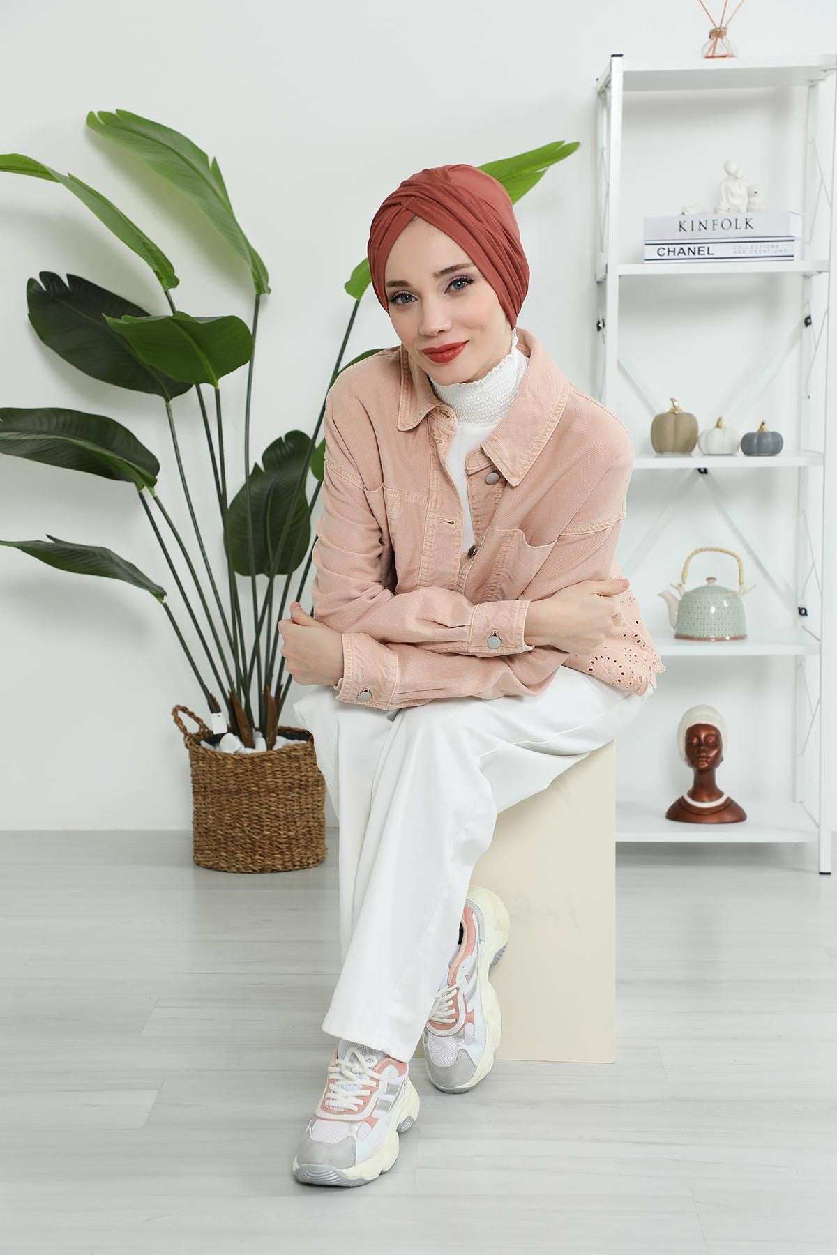 Instant Turban Plain Cotton Scarf Head Wrap Lightweight Hat Bonnet Cap for Women,B-9 Cinnamon