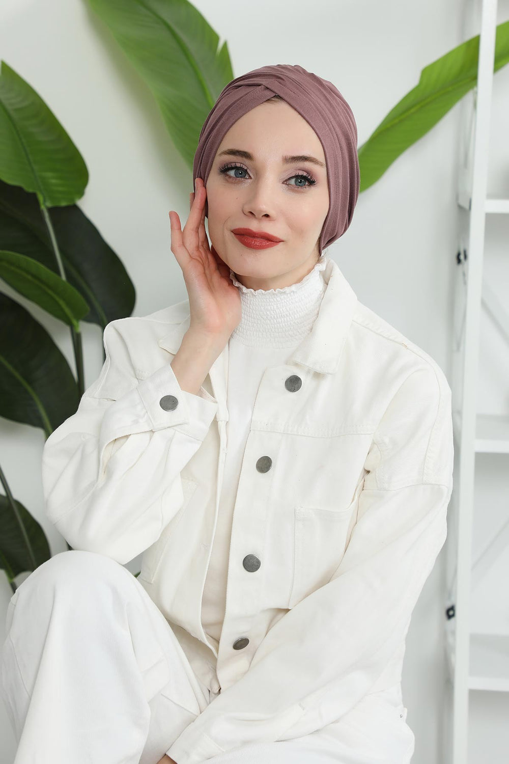 Instant Turban Plain Cotton Scarf Head Wrap Lightweight Hat Bonnet Cap for Women,B-9 Dusty Rose