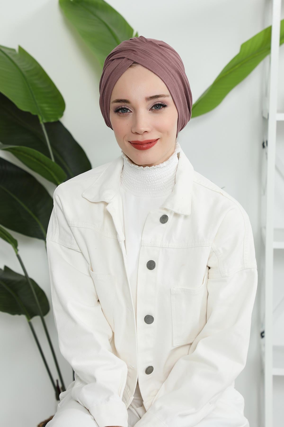 Instant Turban Plain Cotton Scarf Head Wrap Lightweight Hat Bonnet Cap for Women,B-9 Dusty Rose