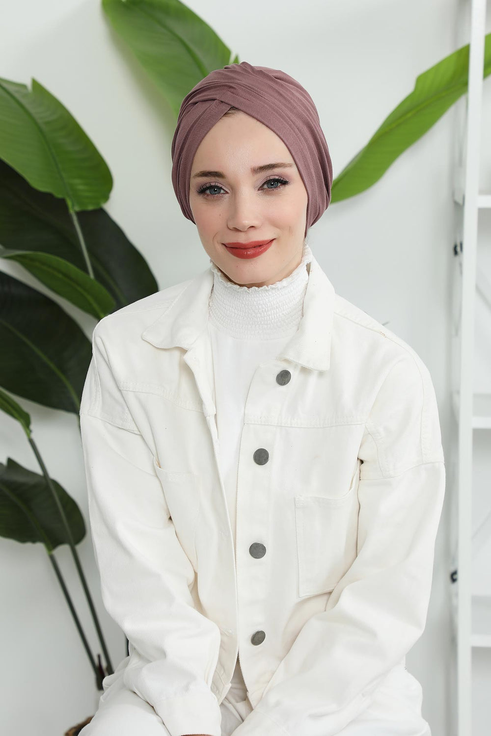 Instant Turban Plain Cotton Scarf Head Wrap Lightweight Hat Bonnet Cap for Women,B-9 Dusty Rose