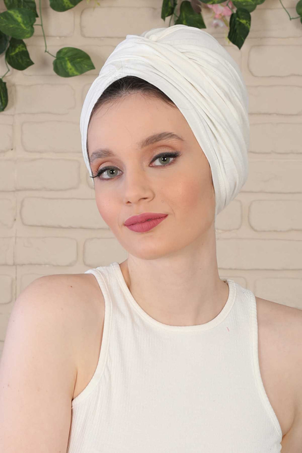 Instant Turban Plain Cotton Scarf Head Wrap Lightweight Hat Bonnet Cap for Women,B-9 Ivory