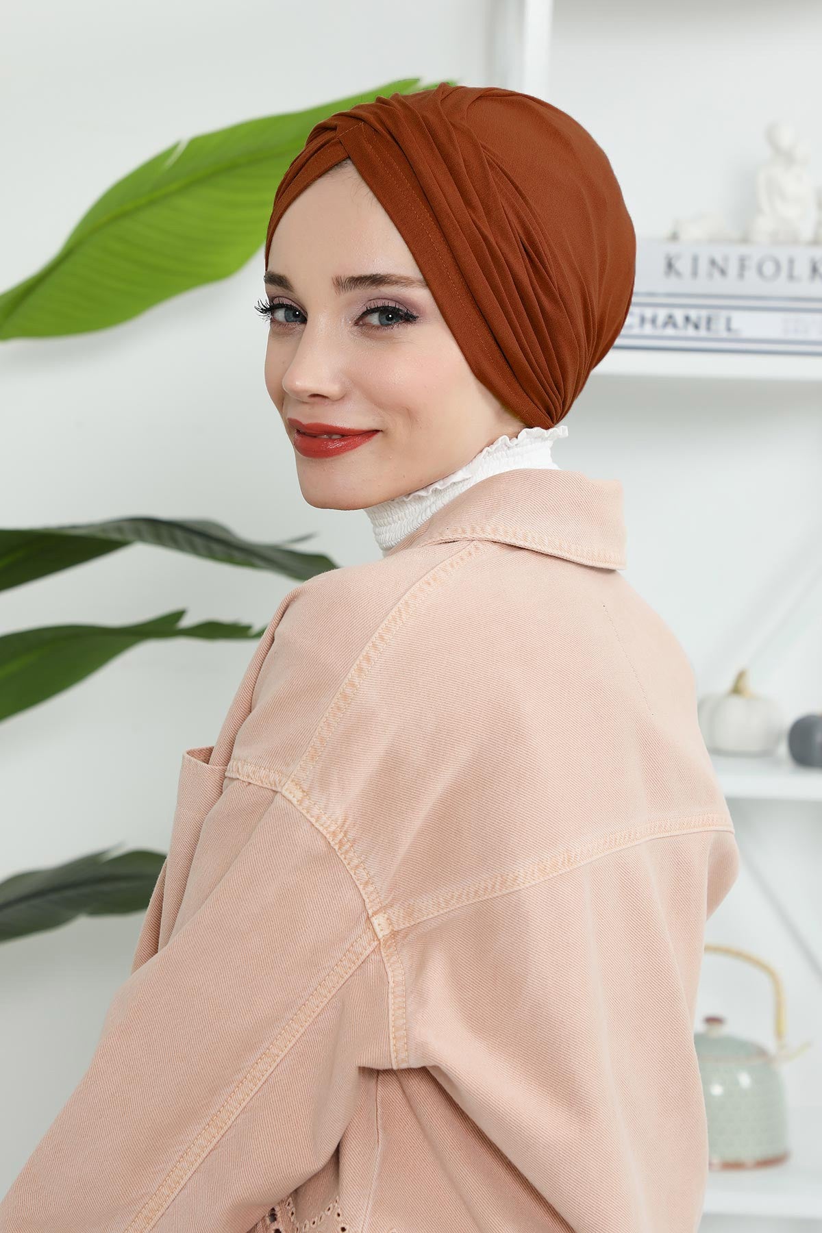 Instant Turban Plain Cotton Scarf Head Wrap Lightweight Hat Bonnet Cap for Women,B-9