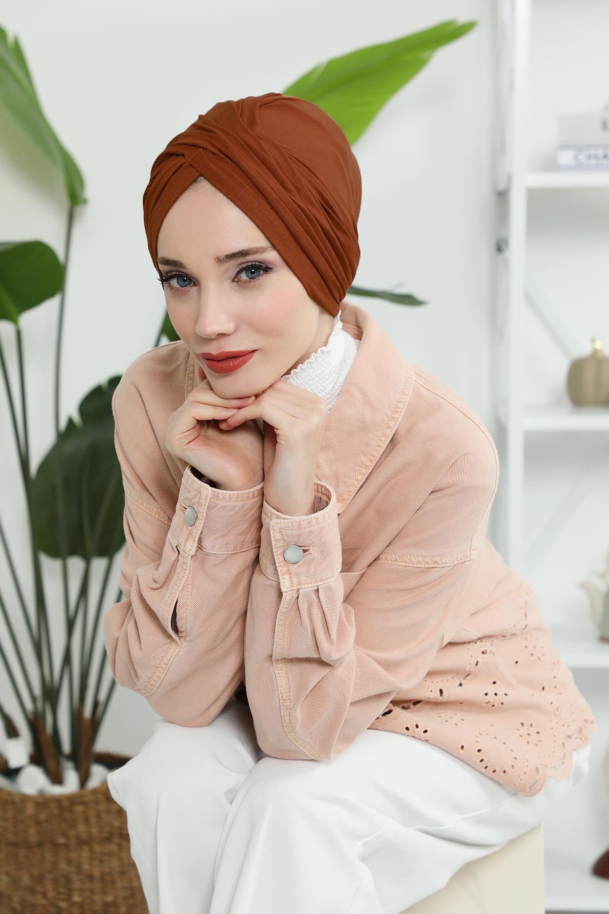 Instant Turban Plain Cotton Scarf Head Wrap Lightweight Hat Bonnet Cap for Women,B-9
