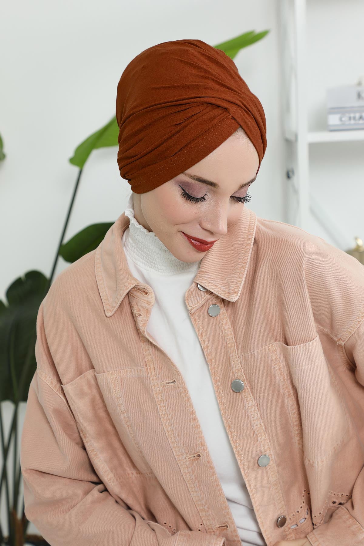Instant Turban Plain Cotton Scarf Head Wrap Lightweight Hat Bonnet Cap for Women,B-9