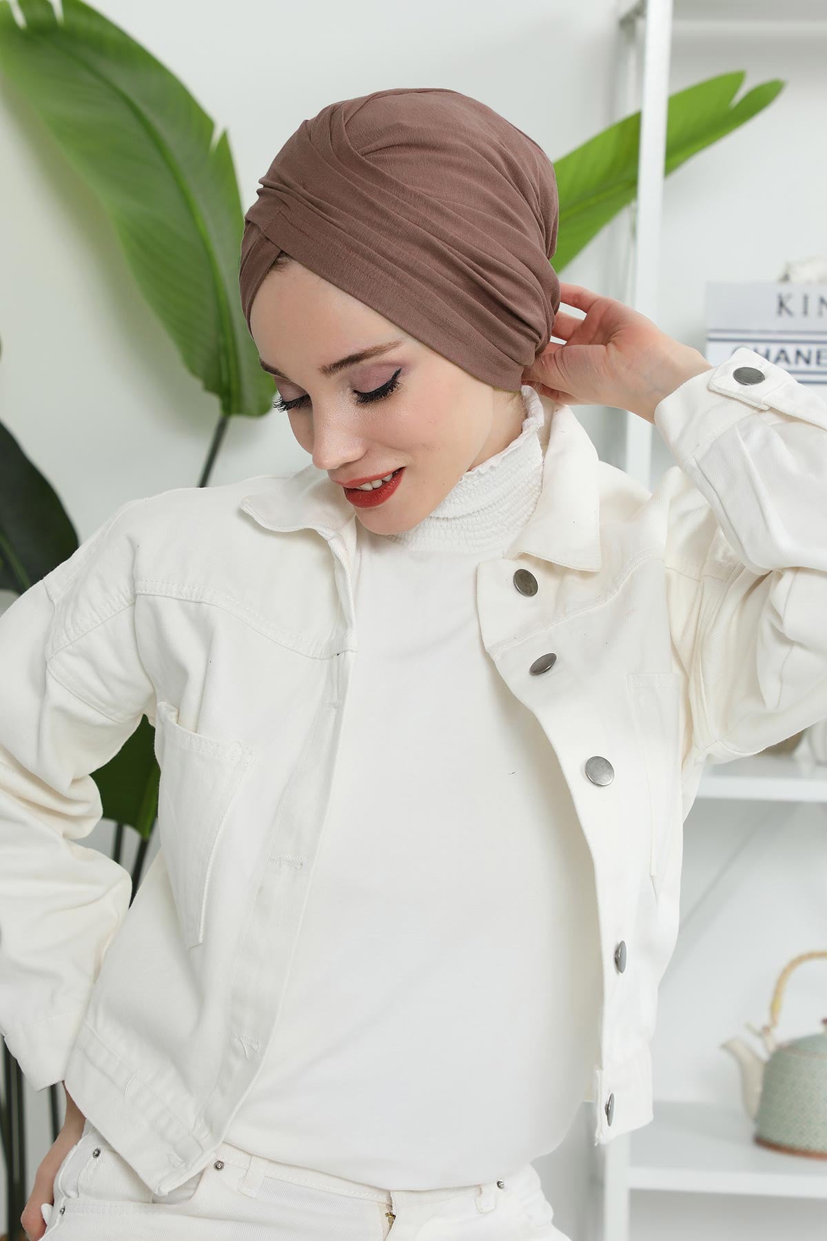 Instant Turban Plain Cotton Scarf Head Wrap Lightweight Hat Bonnet Cap for Women,B-9