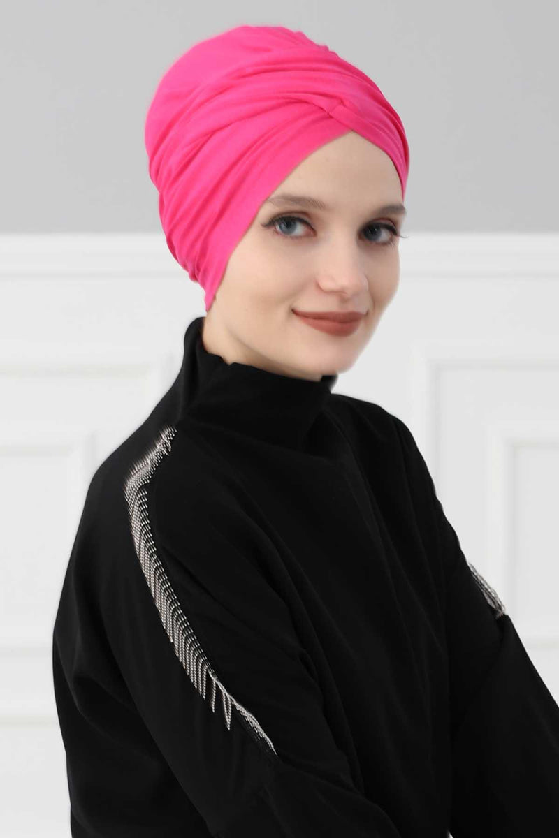 Instant Turban Plain Cotton Scarf Head Wrap Lightweight Hat Bonnet Cap for Women,B-9 Fuchsia