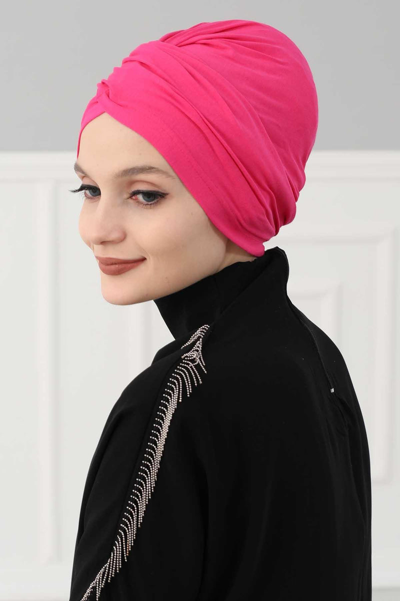 Instant Turban Plain Cotton Scarf Head Wrap Lightweight Hat Bonnet Cap for Women,B-9 Fuchsia