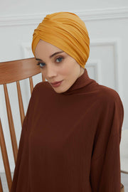 Instant Turban Plain Cotton Scarf Head Wrap Lightweight Hat Bonnet Cap for Women,B-9 Mustard Yellow