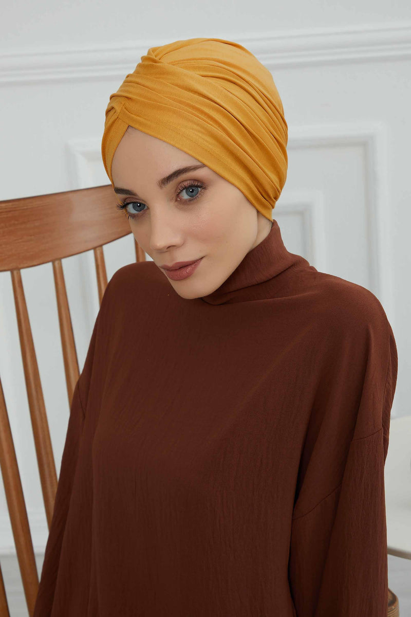Instant Turban Plain Cotton Scarf Head Wrap Lightweight Hat Bonnet Cap for Women,B-9 Mustard Yellow