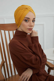 Instant Turban Plain Cotton Scarf Head Wrap Lightweight Hat Bonnet Cap for Women,B-9 Mustard Yellow