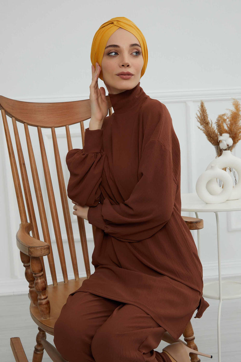 Instant Turban Plain Cotton Scarf Head Wrap Lightweight Hat Bonnet Cap for Women,B-9 Mustard Yellow