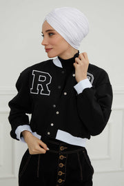 Instant Turban Plain Cotton Scarf Head Wrap Lightweight Hat Bonnet Cap for Women,B-9 White