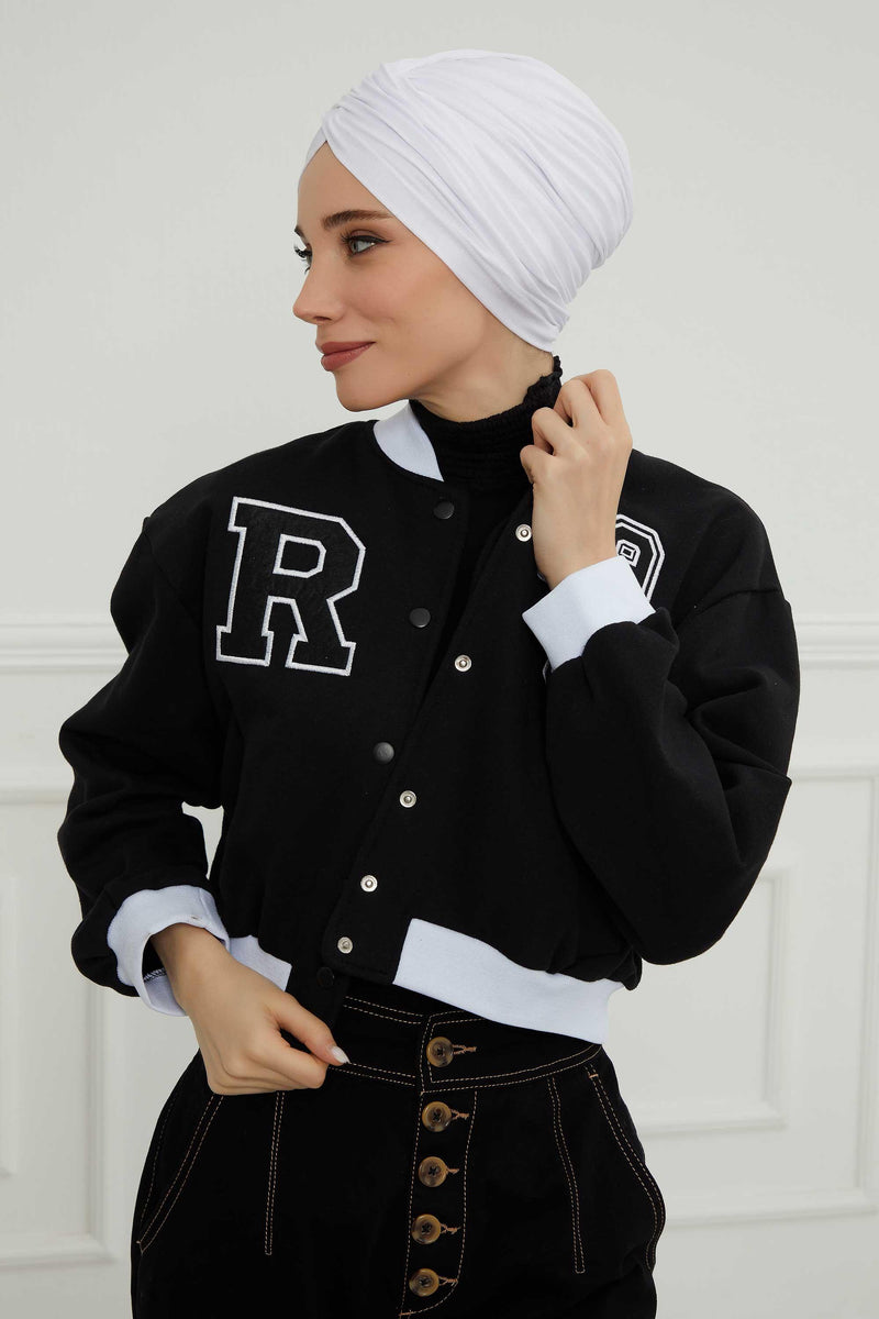 Instant Turban Plain Cotton Scarf Head Wrap Lightweight Hat Bonnet Cap for Women,B-9 White