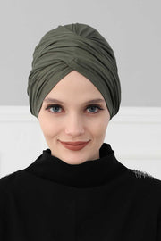 Instant Turban Plain Cotton Scarf Head Wrap Lightweight Hat Bonnet Cap for Women,B-9 Army Green