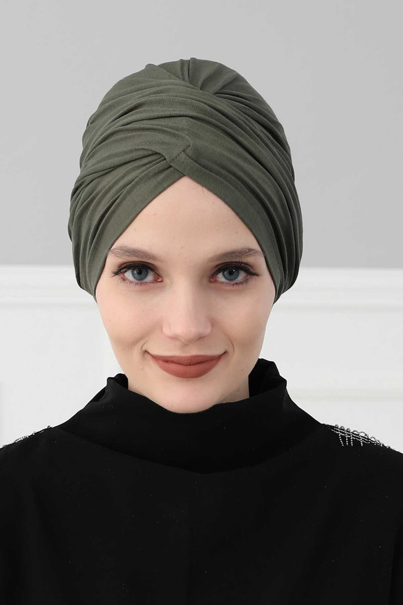 Instant Turban Plain Cotton Scarf Head Wrap Lightweight Hat Bonnet Cap for Women,B-9 Army Green