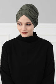 Instant Turban Plain Cotton Scarf Head Wrap Lightweight Hat Bonnet Cap for Women,B-9 Army Green
