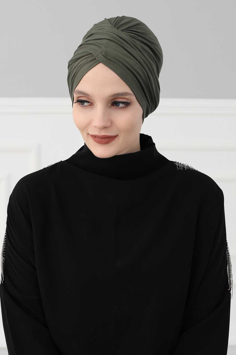 Instant Turban Plain Cotton Scarf Head Wrap Lightweight Hat Bonnet Cap for Women,B-9 Army Green