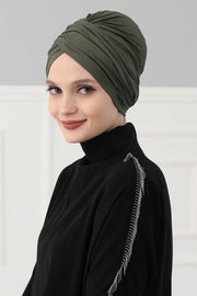 Instant Turban Plain Cotton Scarf Head Wrap Lightweight Hat Bonnet Cap for Women,B-9 Army Green