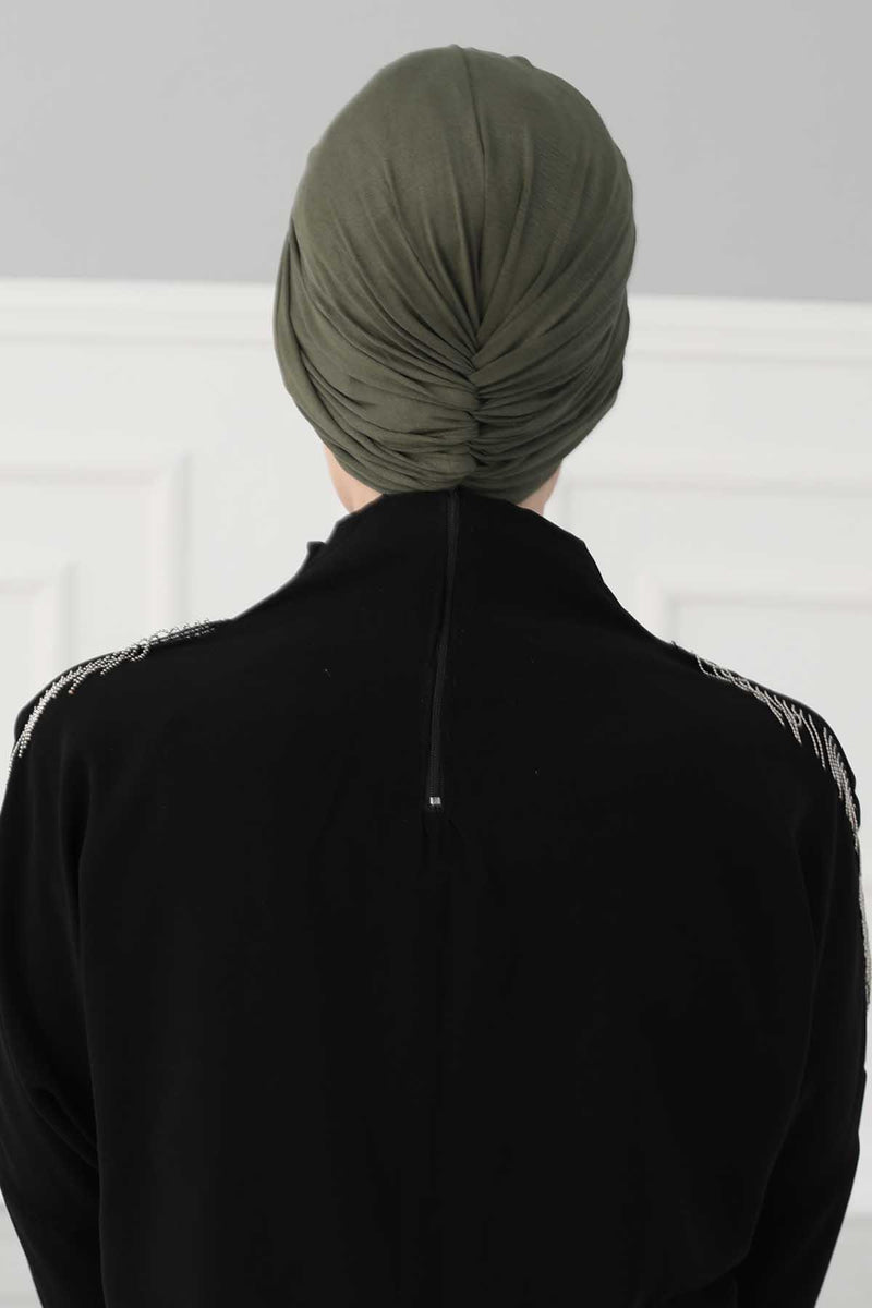 Instant Turban Plain Cotton Scarf Head Wrap Lightweight Hat Bonnet Cap for Women,B-9 Army Green