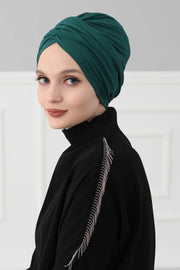 Instant Turban Plain Cotton Scarf Head Wrap Lightweight Hat Bonnet Cap for Women,B-9 Green