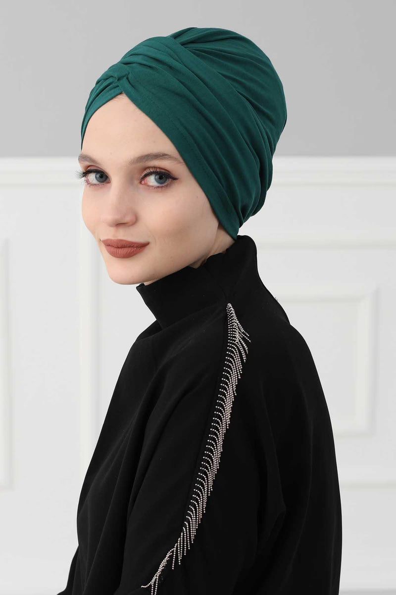Instant Turban Plain Cotton Scarf Head Wrap Lightweight Hat Bonnet Cap for Women,B-9 Green