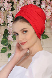 Instant Turban Plain Cotton Scarf Head Wrap Lightweight Hat Bonnet Cap for Women,B-9 Red