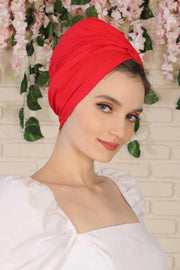 Instant Turban Plain Cotton Scarf Head Wrap Lightweight Hat Bonnet Cap for Women,B-9 Red
