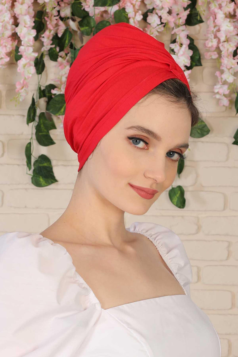 Instant Turban Plain Cotton Scarf Head Wrap Lightweight Hat Bonnet Cap for Women,B-9 Red